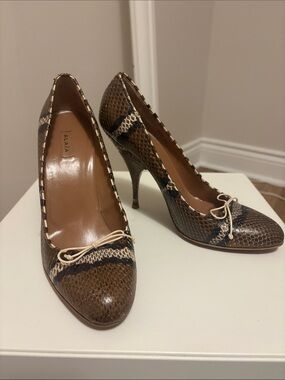 Alaia Paris Brown Snakeskin Pointed-Toe High Heels sz39